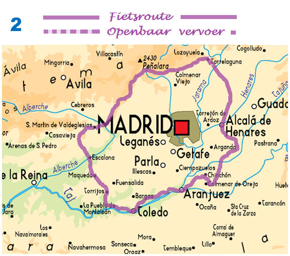 Kaart Spanje + Fietsroute Madrid
