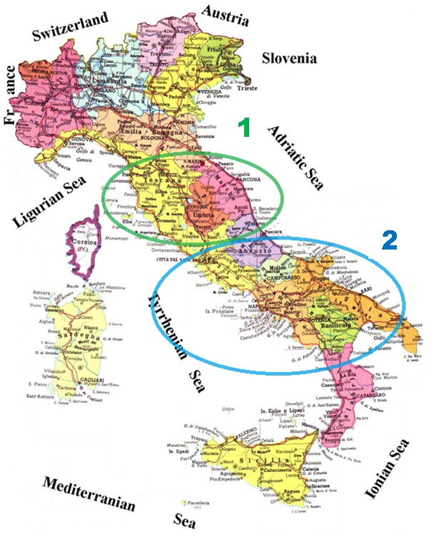 Kaart Italie + Fietsroute