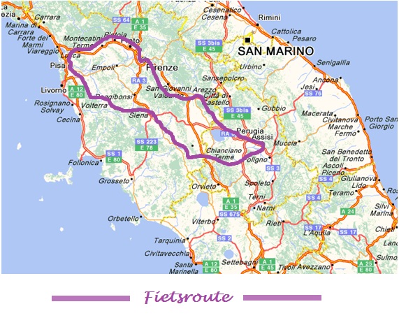 Kaart Italie + Fietsroute