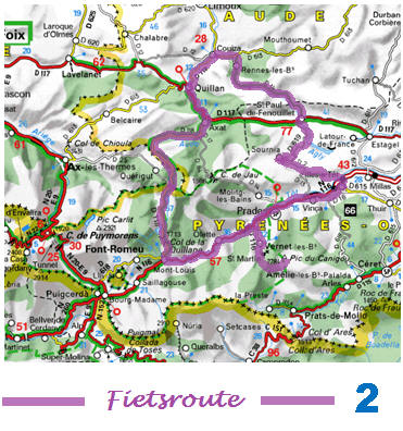 Kaart Frankrijk - Fietsroute Pyrenees-Orientales