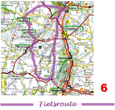 Kaart Bourgogne - Fietsroute