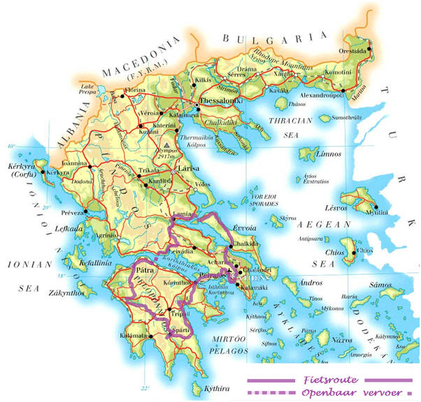 Kaart Griekenland + Fietsroute